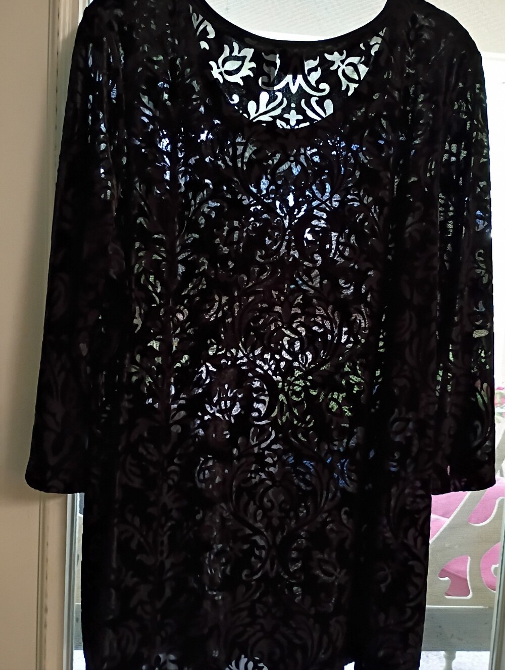 Black Velvet Burnout Long Sleeve Tunic Top